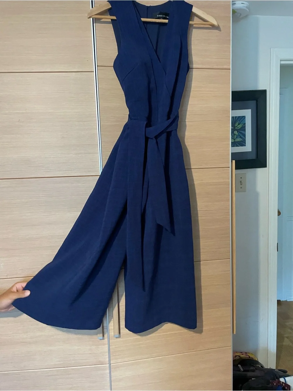 Adelyn Rae Navy Sleeveless Wrap Jumpsuit with Tie Waist - Picture 6 of 11
